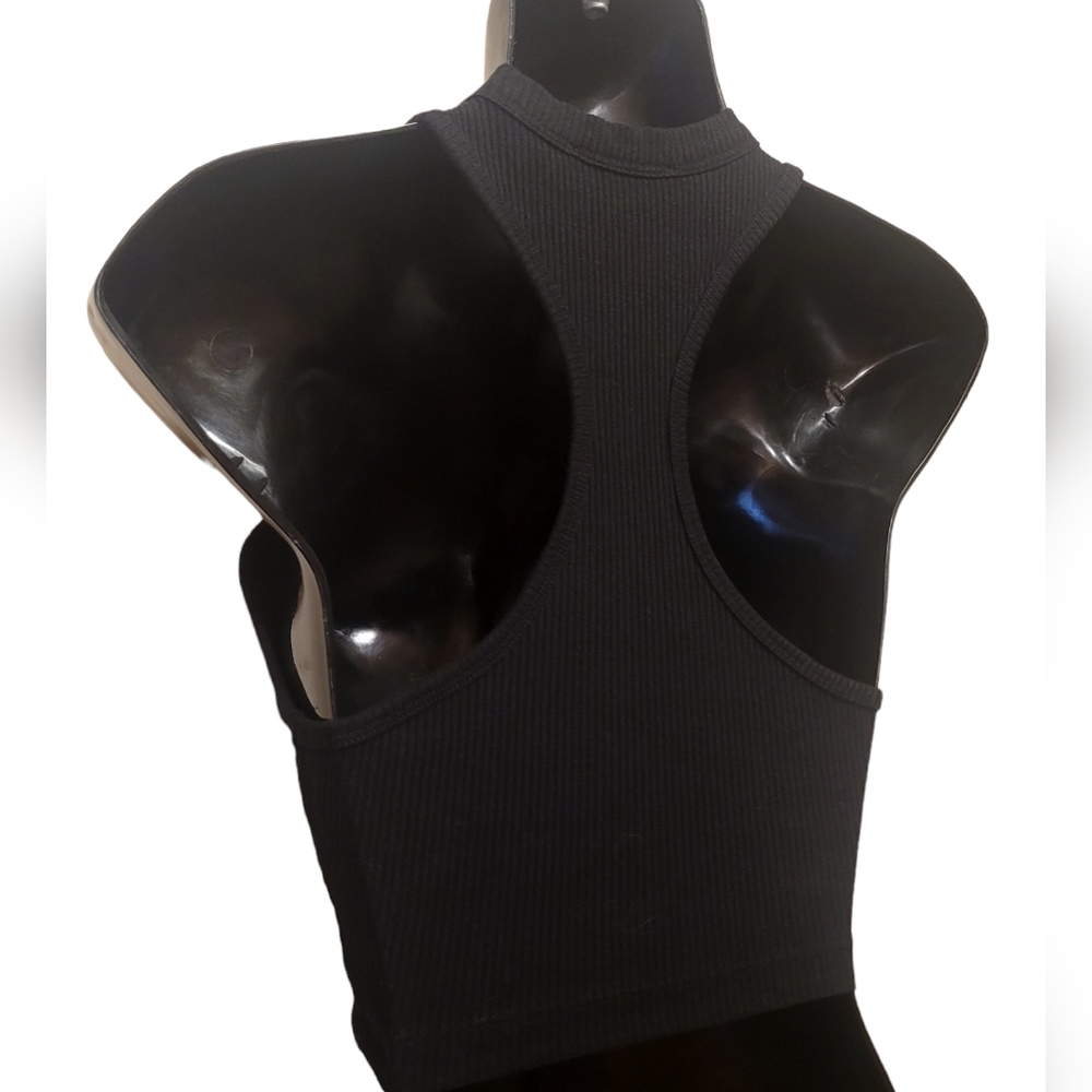 ZARA - Black Ribbed Racer Back Crop Top - Picture 4 of 8